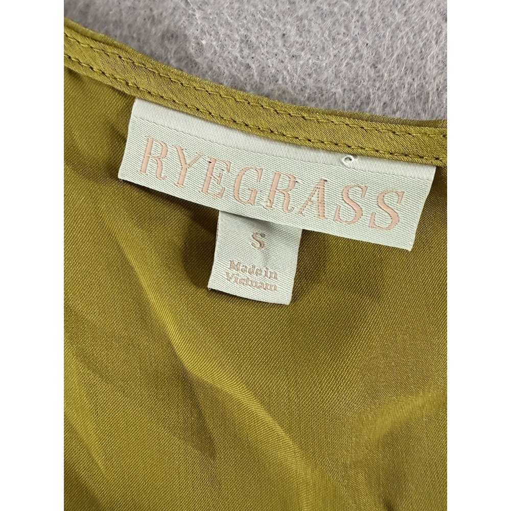 Ryegrass Satin Short Lacey Sleeve Blouse Womens S Chartreuse Green Romantic Chic - Picture 4 of 11